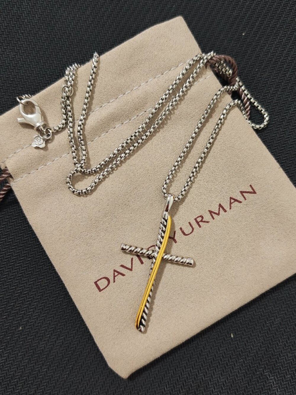 Two-Tone Cross Pendant Necklace, Sterling Silver & Gold Cable Cross Chain